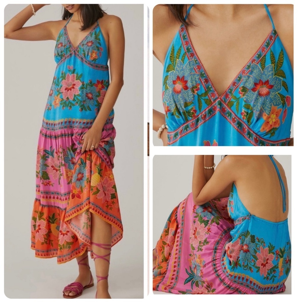 Farm x Anthropologie Floral Halter Midi Dress Large
